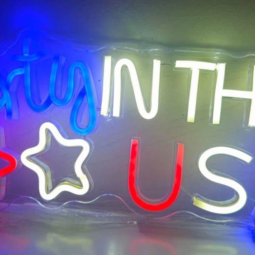 NEW Party in the USA LED Neon Sign –Red/White/Blue Stars USB Powered-party-decor